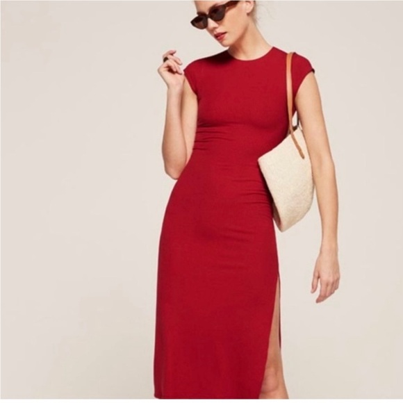 Reformation Greta Tensel Ribbed Midi Dress - Picture 2 of 9